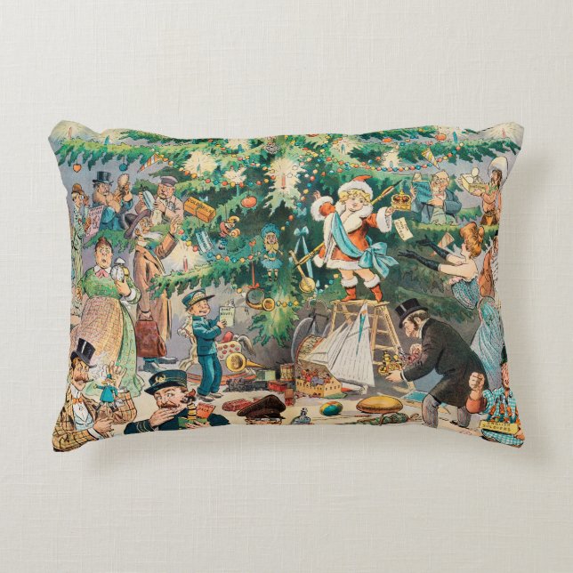 Vintag Illustration Pucks Weihnachtsbaum, 1902 Dekokissen (Vorderseite)