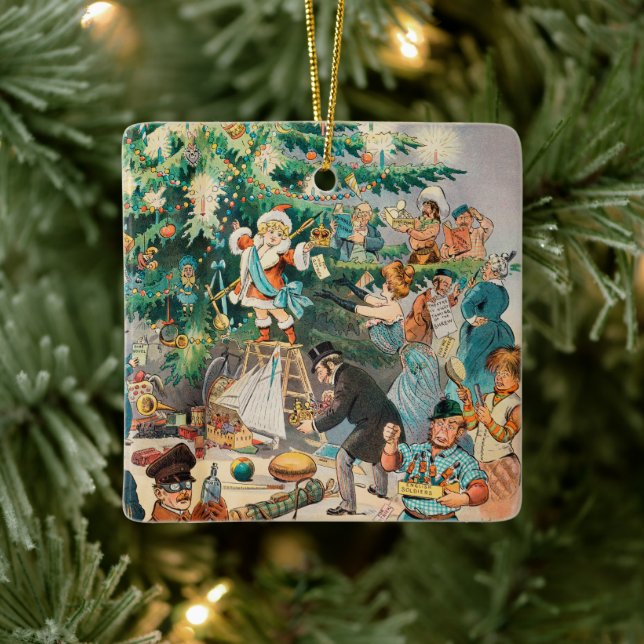 Vintag Illustration Pucks Weihnachtsbaum, 1902 Keramikornament (Baum)