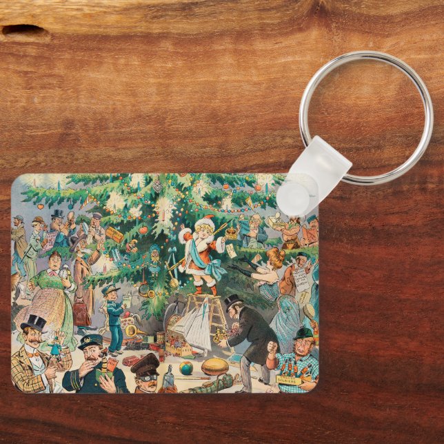 Vintag Illustration Pucks Weihnachtsbaum, 1902 Schlüsselanhänger (Vorderseite)