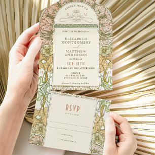 Vintag in einer Hochzeit Einladung von Mucha