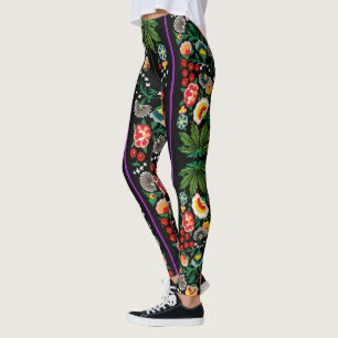 Vintag Indian Boho Floral Black Leggings