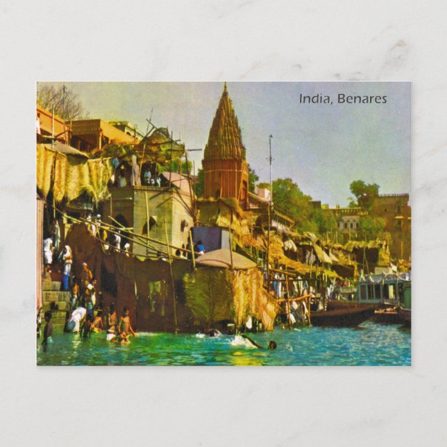 Vintag, Indien, Benares, Ganges Postkarte (Vorderseite)