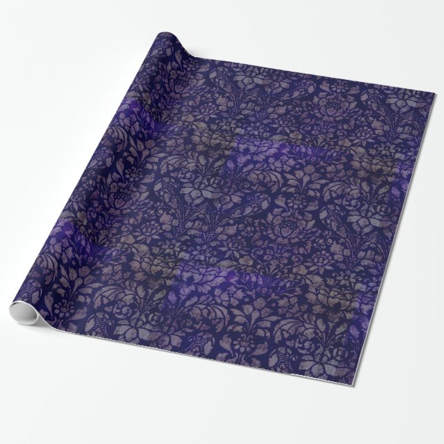 Vintag Indigo Blue Damask Geschenkpapier (Ungerollt)