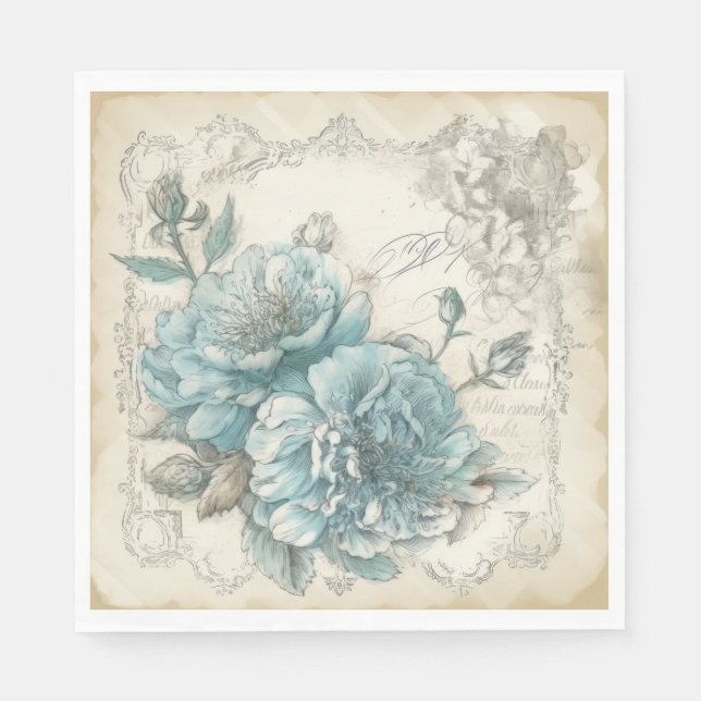 Vintag Inspiriert Blaues Shabby Chic Serviette (Vorderseite)