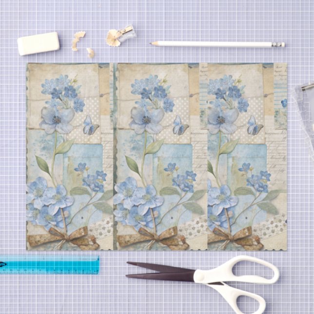 Vintag Inspiriert Blue Floral Butterfly Scrapbook Seidenpapier (Handwerk)