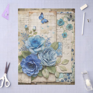 Vintag Inspiriert Blue Floral Collage Decoupage Seidenpapier