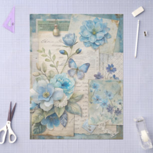 Vintag Inspiriert Blue Floral Collage Decoupage Seidenpapier
