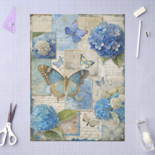 Vintag Inspiriert Blue Floral Collage Decoupage Seidenpapier