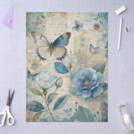 Vintag Inspiriert Blue Floral Collage Decoupage Seidenpapier