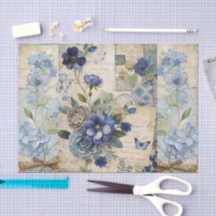 Vintag Inspiriert Blue Floral Collage Scrapbook Seidenpapier