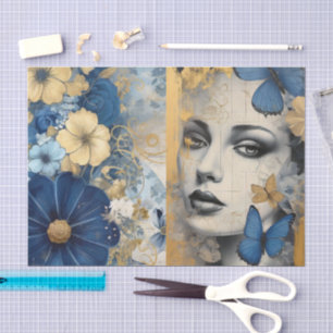 Vintag Inspiriert Blue Floral Collage Scrapbook Seidenpapier