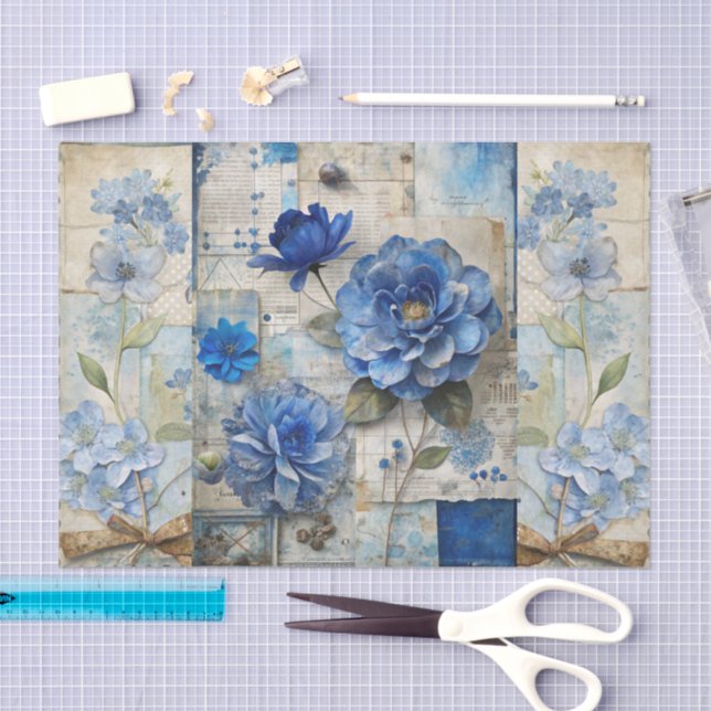 Vintag Inspiriert Blue Floral Collage Scrapbook Seidenpapier (Handwerk)