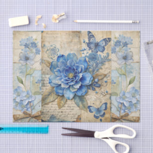 Vintag Inspiriert Blue Floral Collage Scrapbook Seidenpapier