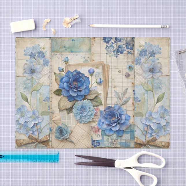 Vintag Inspiriert Blue Floral Collage Scrapbook Seidenpapier (Handwerk)