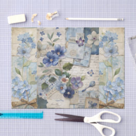 Vintag Inspiriert Blue Floral Collage Scrapbook Seidenpapier