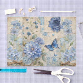 Vintag Inspiriert Blue Floral Collage Scrapbook Seidenpapier