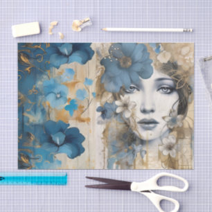 Vintag Inspiriert Blue Floral Collage Scrapbook Seidenpapier