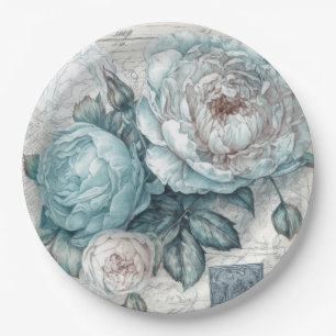 Vintag Inspiriert Blue Shabby Chic Florals Pappteller