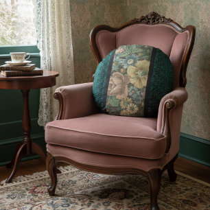 Vintag Inspiriert Blumenbüschel und Dunkel Aquamar Rundes Kissen