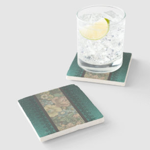 Vintag Inspiriert Blumenbüschel und Dunkel Aquamar Steinuntersetzer