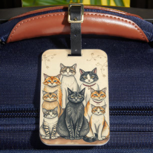 Vintag Inspiriert Cat Family Portrait Gepäckanhänger