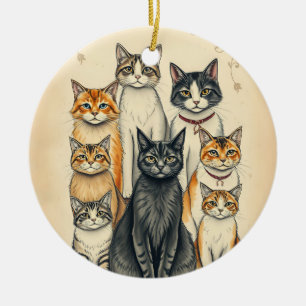 Vintag Inspiriert Cat Family Portrait Keramik Ornament