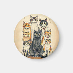 Vintag Inspiriert Cat Family Portrait Magnet