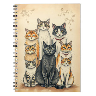 Vintag Inspiriert Cat Family Portrait Notizblock