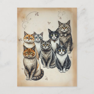 Vintag Inspiriert Cat Family Portrait Postkarte