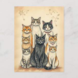 Vintag Inspiriert Cat Family Portrait Postkarte