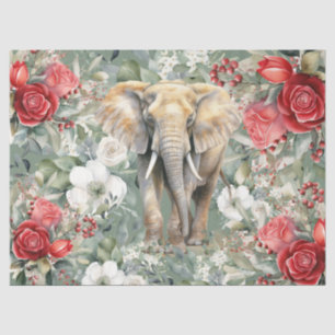 Vintag Inspiriert Elefant & Rote Rosen Dekoupage Seidenpapier