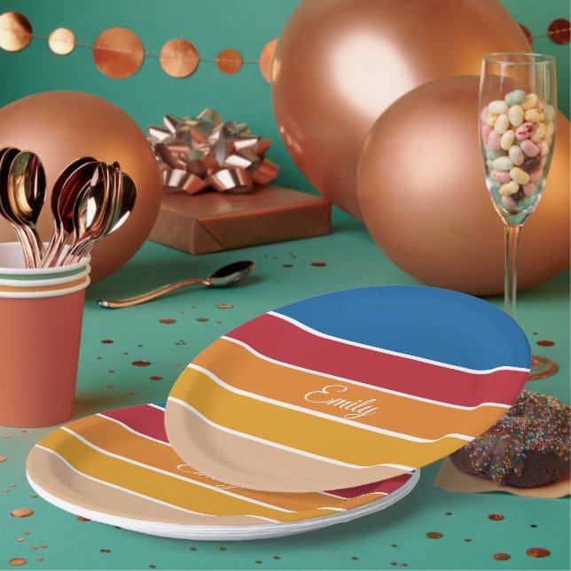 Vintag Inspiriert Farbstreifendesign Pappteller (Multi)