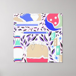 Vintag Inspiriert Folk Art Bowling Button und Tasc Leinwanddruck