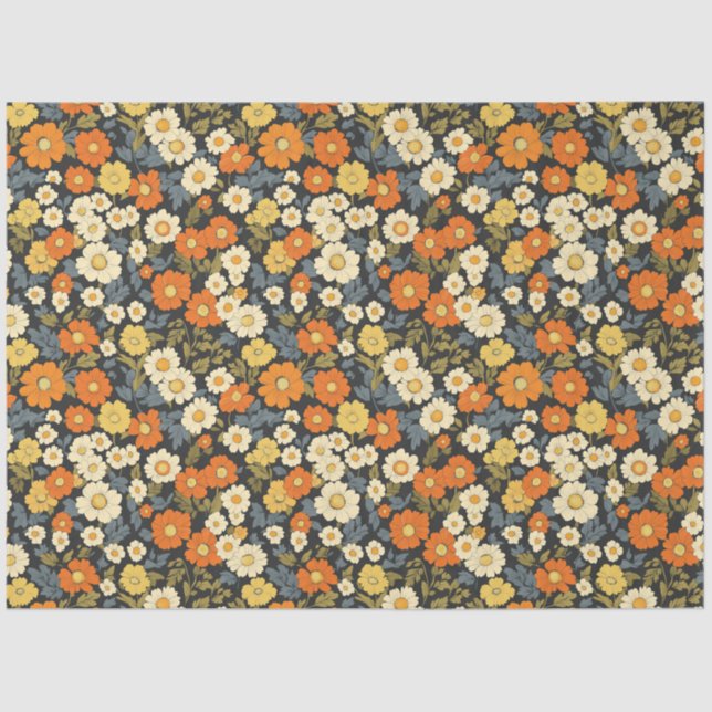 Vintag Inspiriert Orange und Gelbe Daisy Seidenpapier (Vorderseite)