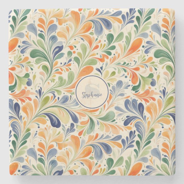 Vintag Inspiriert Paisley Leaf Muster (4) Steinuntersetzer (Vorderseite)