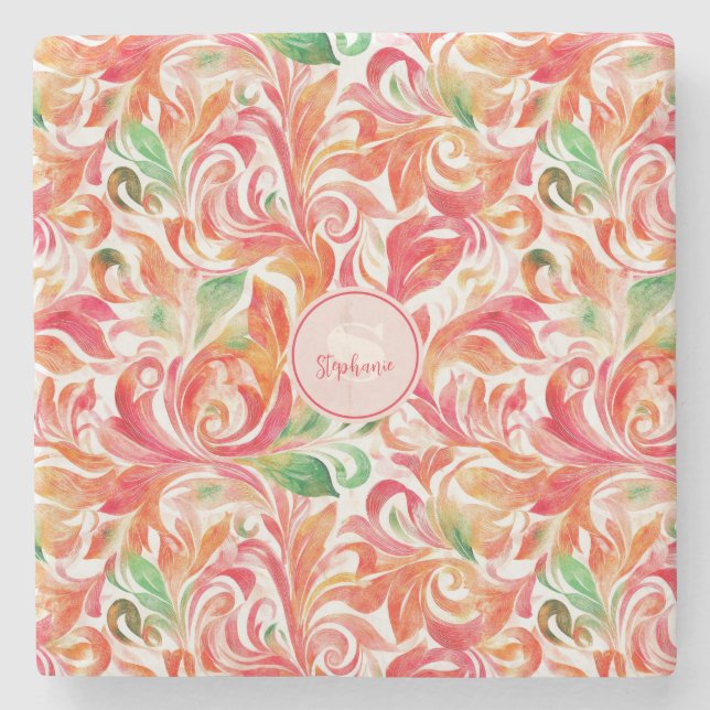 Vintag Inspiriert Paisley Leaf Muster (5) Steinuntersetzer (Vorderseite)