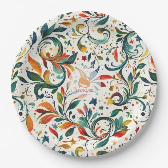 Vintag Inspiriert Paisley Leaf Muster Pappteller (Vorderseite)