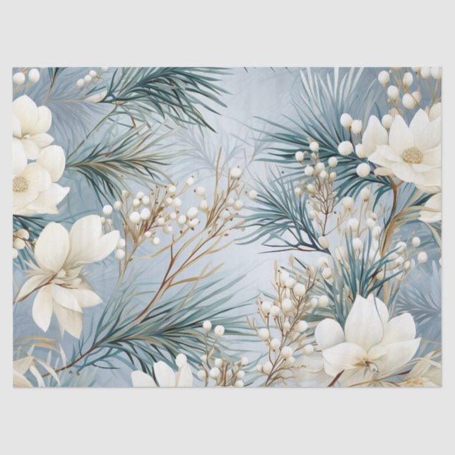Vintag Inspiriert Pastel Winter Blue Floral Seidenpapier (Vorderseite)