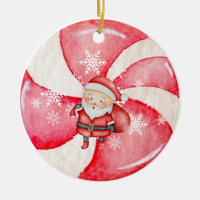 Vintag Inspiriert Peppermint Santa  Keramik Ornament (Vorne)