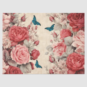 Vintag Inspiriert Rosa und Rote Rosen Schmetterlin Seidenpapier