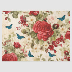Vintag Inspiriert Rote Rosen und Schmetterlinge Seidenpapier