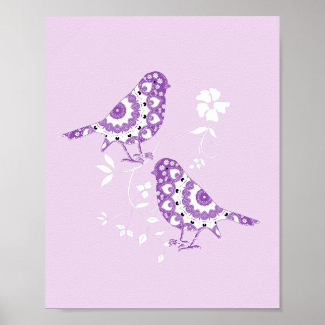 Vintag Inspiriert Vögel auf einem Hübschen Zweigbi Poster (Vorne)