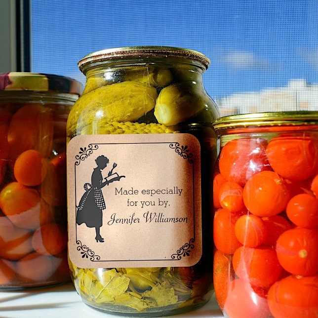 Vintag Inspiriert Zuhause-Etikett Quadratischer Aufkleber (Von Creator hochgeladen)