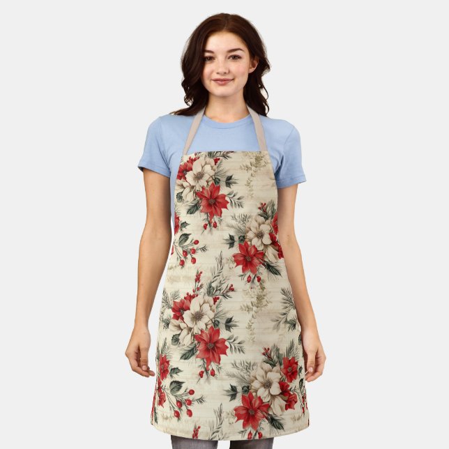 Vintag Inspirierte Weihnachtsfeier Poinsettias Mus Schürze (Getragen)