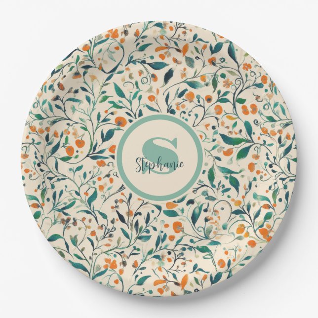 Vintag-Inspiriertes Paisley Leaf-Muster (3) Pappteller (Vorderseite)