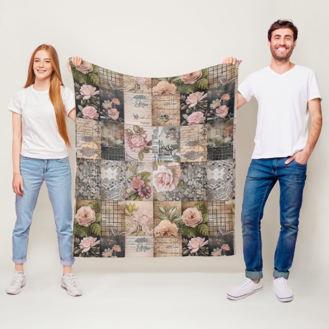 Vintag Inspiriertes rosa Blumenmuster Quiltmuster Fleecedecke (Beispiel)