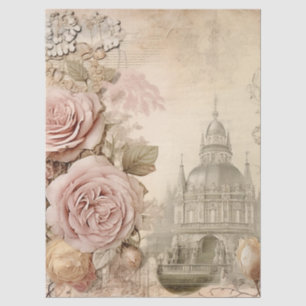 Vintag Inspiriertes rosa Rose- und Gebäude-Tissue Seidenpapier