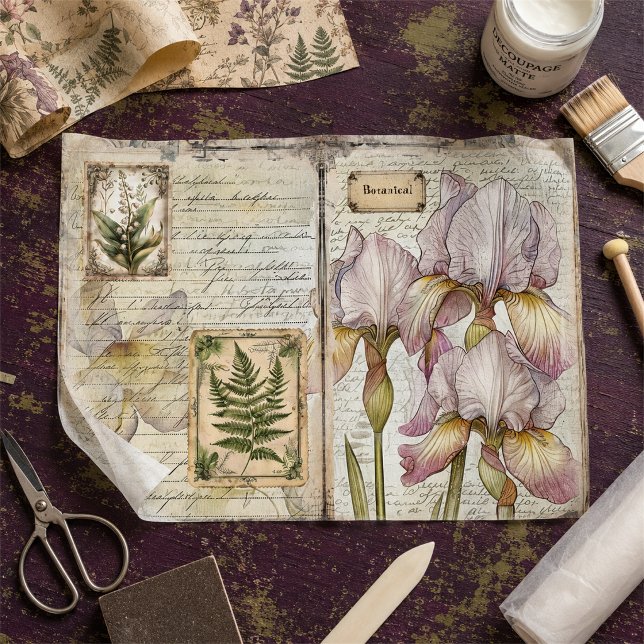 Vintag Iris & Fern Botanische Dekoupage Ephemera Seidenpapier (Von Creator hochgeladen)