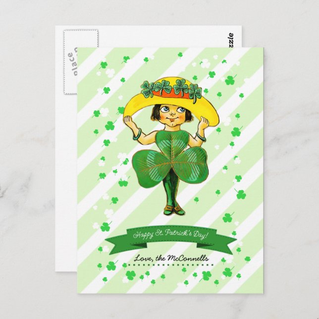 Vintag Irish Girl Individuelle Name St. Patrick's  Postkarte (Vorne/Hinten)