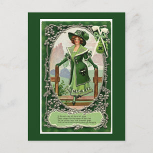 Vintag Irish Women St. Patrick's Day Green Postkarte